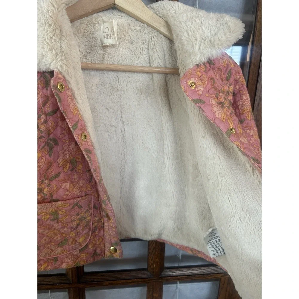 Louise Misha Jasmina Quilted Floral Jacket with Faux Fur Collar - Pink